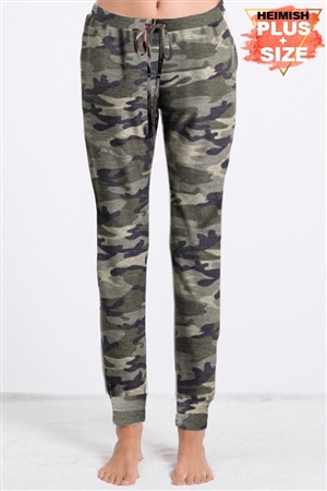 S35-1-1-HM-SP1085-18X-BKOV - PLUS SIZE CAMO PRINT JOGGER PANTS WITH WAIST BAND- BLACK/OLIVE 2-2-2