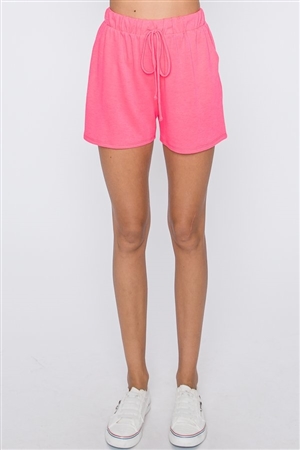 S35-1-1-HM-SP1087-13-NPK - SOLID CASUAL SHORT PANTS WITH WAIST BAND- NEON PINK 2-2-2