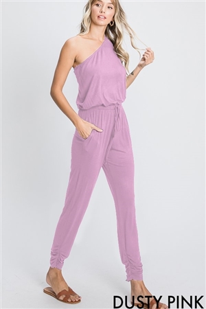 S35-1-1-HM-SP1097-10-DPK - ONE SHOULDER SOLID JUMPSUIT WITH WAIST BAND- DUSTY PINK 2-2-2
