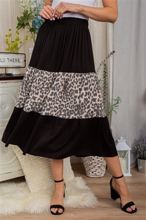S35-1-1-HM-SS1013-10-BK - ANIMAL LEOPARD PRINT AND SOLID CONTRAST MIDI SKIRT- BLACK 2-2-2