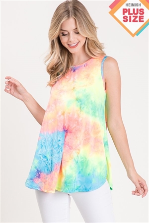 S35-1-1-HM-ST1085-41X-MLT - PLUS SIZE SLEEVELESS MULTI COLOR TIE DYE PRINT TOP- MULTI 2-2-2