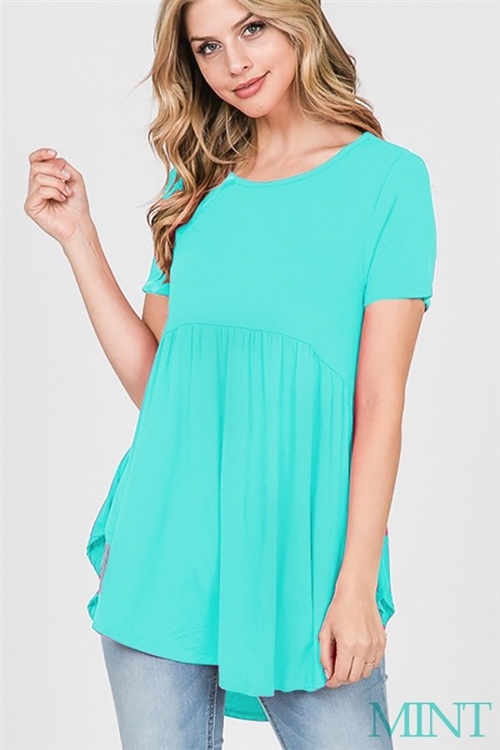 S35-1-1-HM-ST1166S-MNT - SHORT SLEEVE ROUND NECK SOLID BABYDOLL TOP- MINT 2-2-2