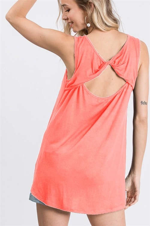 S35-1-1-HM-ST1600S-NCO - SLEEVELESS SOLID TOP WITH CRISSCROSS BACK DETAIL- NEON CORAL 2-2-2