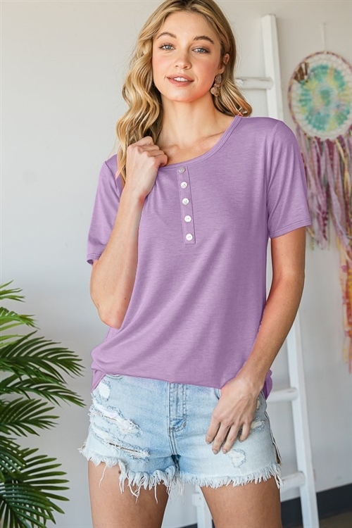 S35-1-1-HM-ST2180S-DSLVD - ROUND NECK SOLID TOP WITH FRONT BUTTON- DUSTY LAVENDER 2-2-2