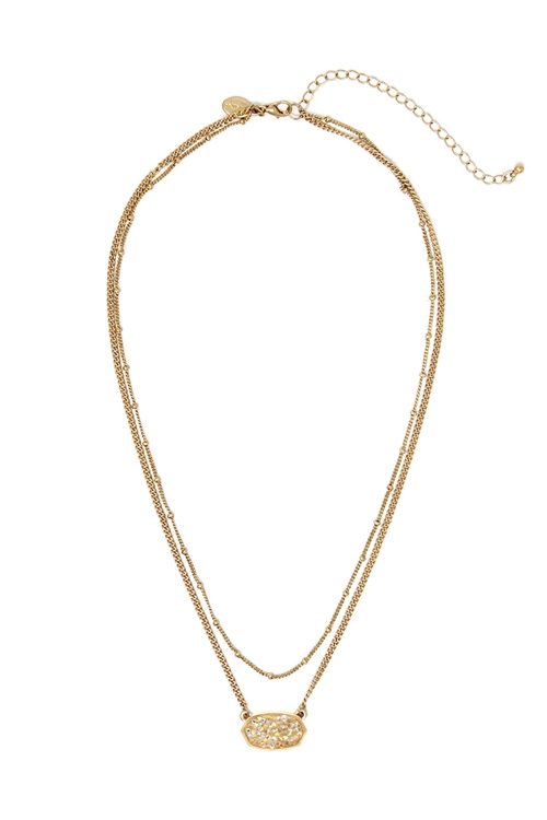 S1-3-3-HN4785WGAB - OVAL PAVE GLITTER SHORT LAYERED NECKLACE-MATTE GOLD AB/1PC