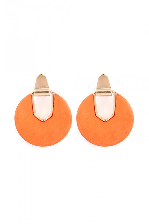 S6-6-3-IE0294OR ORANGE FACETED STONE DISC EARRING/6PAIRS