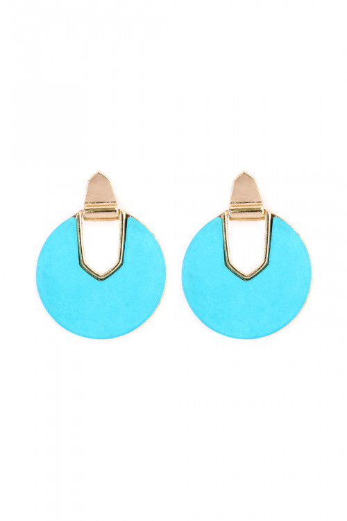 S6-6-4-IE0294TQ TURQUOISE FACETED STONE DISC EARRING/6PAIRS