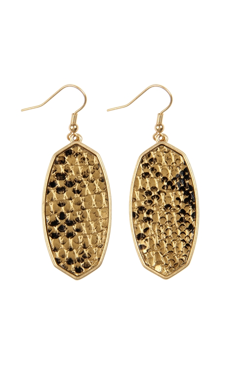 S5-6-3-IE0534GD - OVAL DROP SNAKE SKIN EARRINGS -GOLD/6PCS