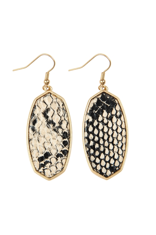 S5-6-3-IE0534IV - OVAL DROP SNAKE SKIN EARRINGS - IVORY/6PCS