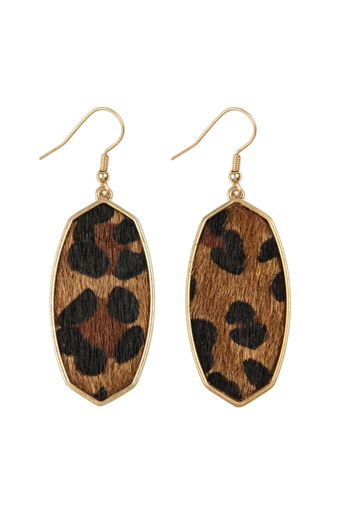 S4-5-3-IE0537BR - OVAL DROP LEOPARD SKIN EARRINGS - BROWN/6PCS