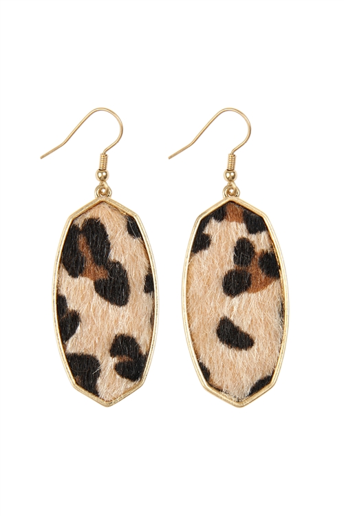 S4-5-3-IE0537IV - OVAL DROP LEOPARD SKIN EARRINGS - IVORY/6PCS