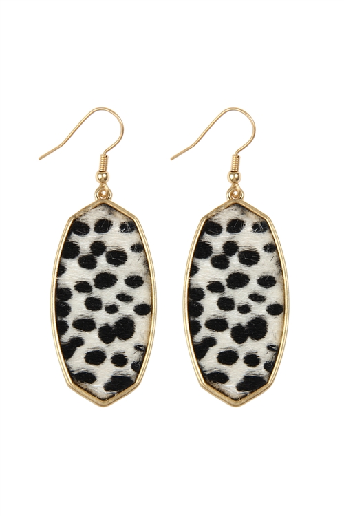 S4-5-3-IE0537SWT - OVAL DROP LEOPARD SKIN EARRINGS - DALMATIAN WHITE/6PCS