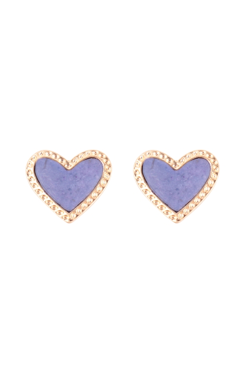 S5-5-4-IE0848BL - HEART NATURALS STONE STUD EARRINGS - BLUE/6PCS