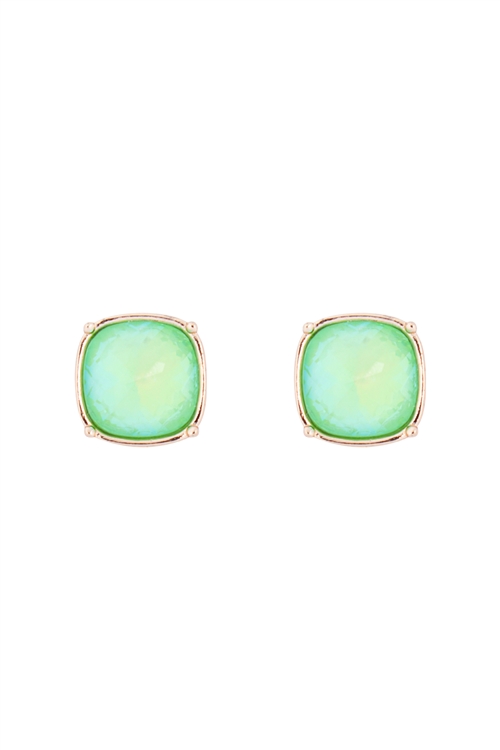 S1-4-5-IE0882LGR - ROUND CUSHION CUT POST EARRINGS - LIGHT GREEN/6PCS