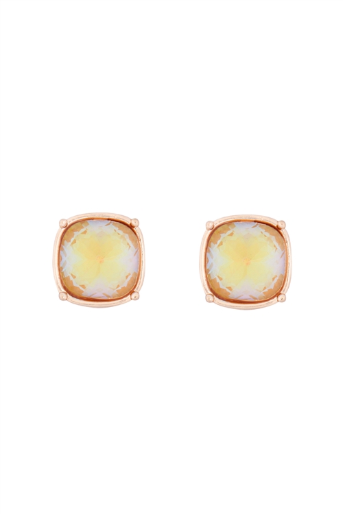 S1-4-3-IE0882MU - ROUND CUSHION CUT POST EARRINGS - MUSTARD/6PCS