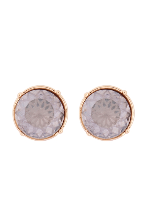 S1-5-4-IE0887BKD - CUSHION CUT ROUND GLASS STONE POST EARRINGS - BLACK GOLD/6PCS