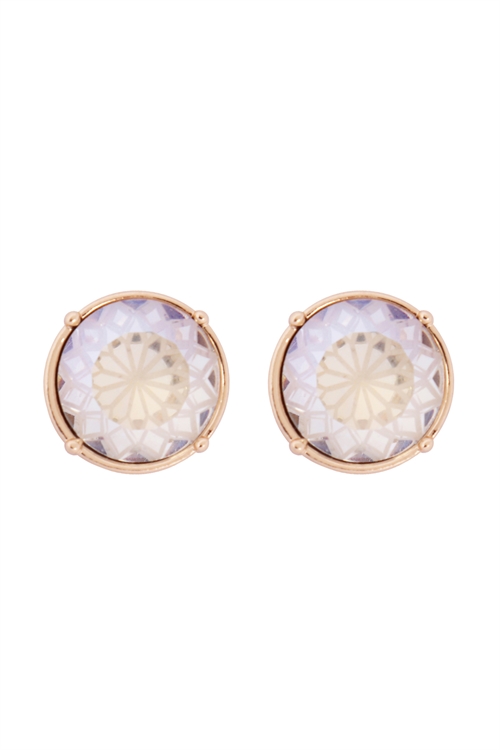 S1-2-4-IE0887CRY - CUSHION CUT ROUND GLASS STONE POST EARRINGS - CRYSTAL GOLD/6PCS