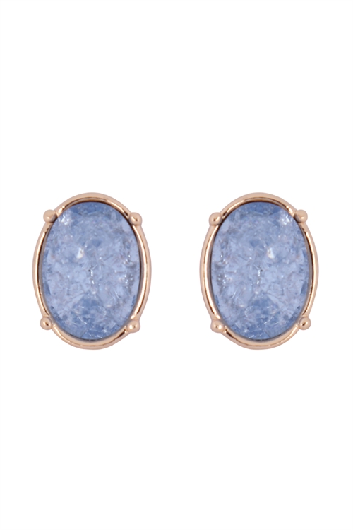 S1-7-4-IE0894LBL - OVAL ROUGH STONE EARRINGS - LIGHT BLUE/6PCS