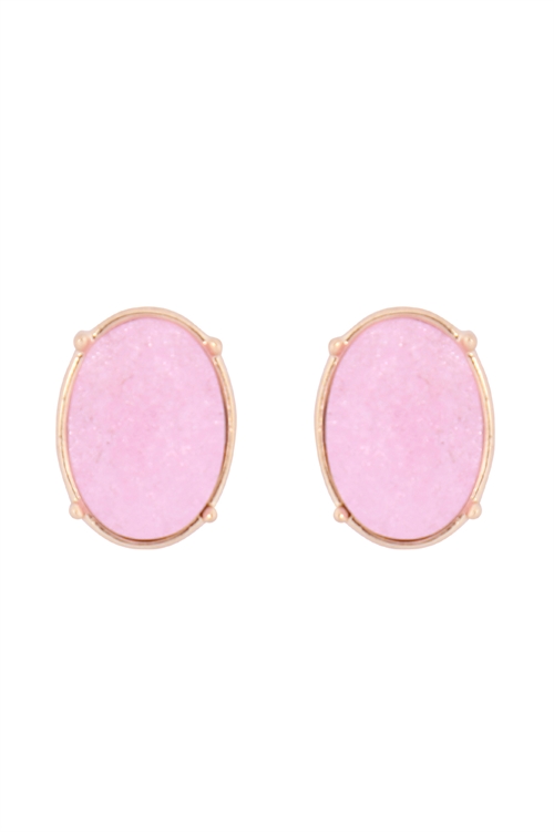 S1-7-3-IE0894LPK - OVAL ROUGH STONE EARRINGS - LIGHT PINK/6PCS