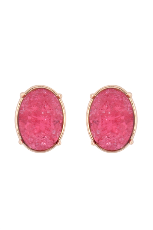 S1-7-3-IE0894PK - OVAL ROUGH STONE EARRINGS - RED/6PCS