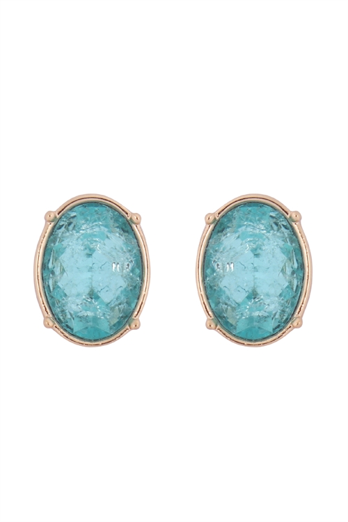 S1-7-3-IE0894PU - OVAL ROUGH STONE EARRINGS - TURQUOISE/6PCS