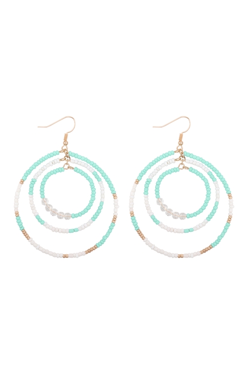 S1-4-5-IE0914MN - OPEN CIRCLE SEED BEAD LINK HOOK EARRINGS - MINT/6PCS