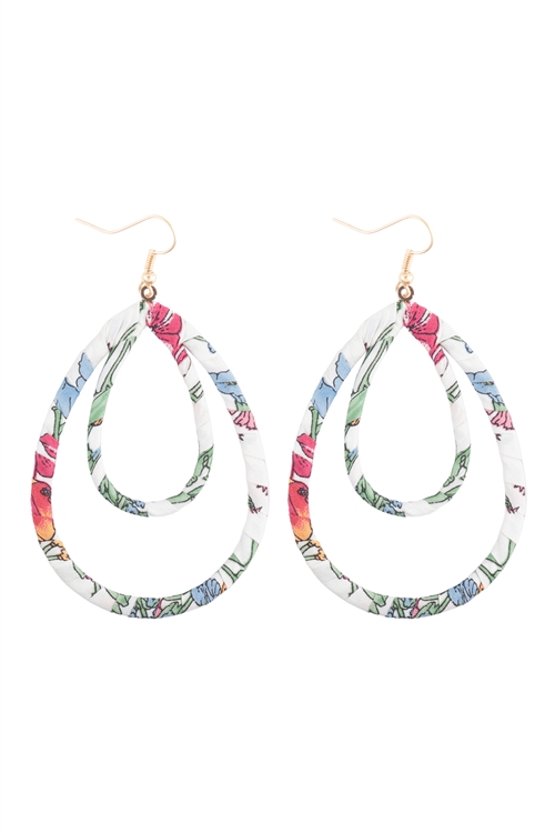 S22-10-3-IE1123FW15 - LAYERED TEARDROP FABRIC WRAP FISH HOOK EARRING - MULTICOLOR15/6PCS