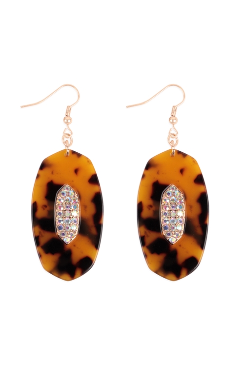 A2-3-3-IE1135TOR - OVAL ACETATE W/ CENTER STONE EARRINGS - TORTOISE/6PCS