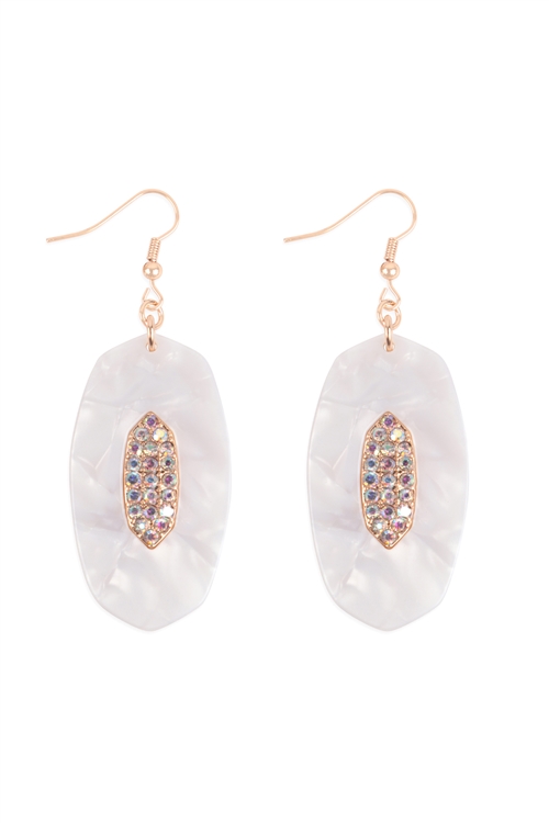 A2-3-3-IE1135WT - OVAL ACETATE W/ CENTER STONE EARRINGS - WHITE /6PCS