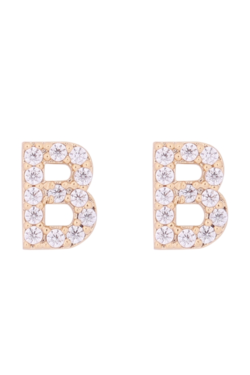 S1-8-3-IEB270BGD -  CUBIC ZIRCONIA "B" INITIAL EARRINGS - GOLD/1PC