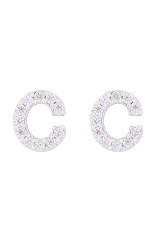 S1-7-4-IEB270CRH - CUBIC ZIRCONIA "C" INITIAL EARRINGS - SILVER/1PC