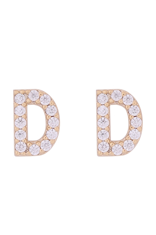 S1-8-3-IEB270DGD -  CUBIC ZIRCONIA "D" INITIAL EARRINGS - GOLD/1PC