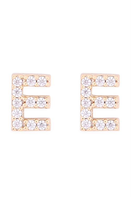 S1-8-3-IEB270EGD - CUBIC ZIRCONIA "E" INITIAL EARRINGS - GOLD/1PC