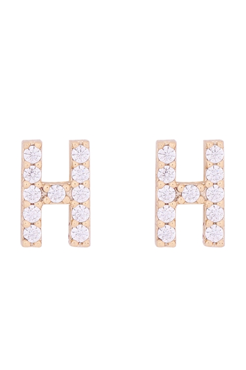 S1-8-3-IEB270HGD - CUBIC ZIRCONIA "H" INITIAL EARRINGS - GOLD/1PC