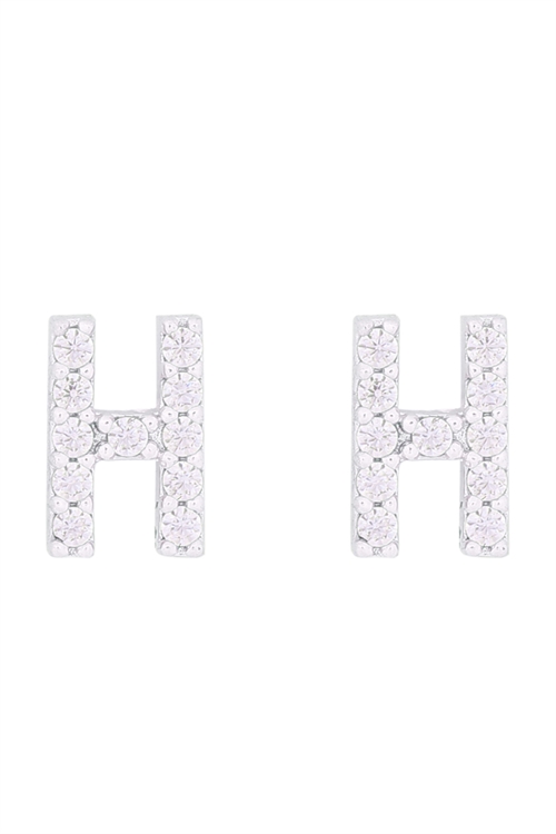 S1-8-4-IEB270HRH - CUBIC ZIRCONIA "H" INITIAL EARRINGS - SILVER/1PC