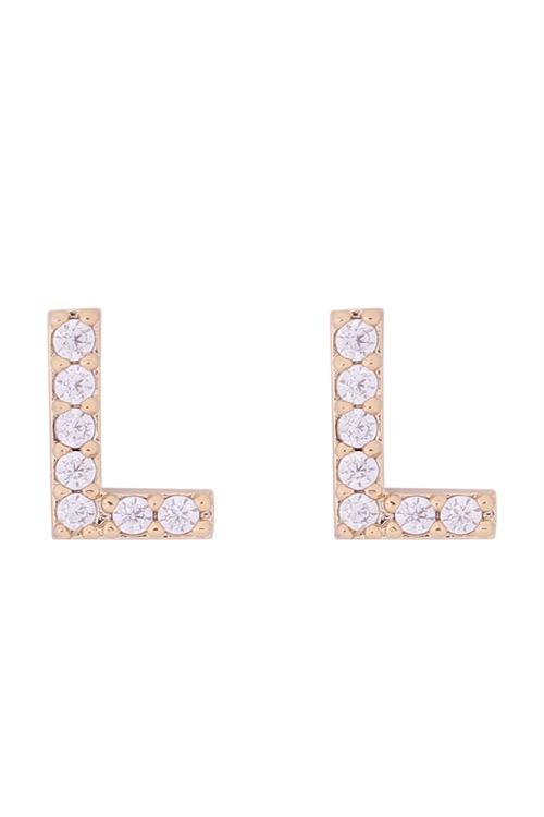 S1-7-3-IEB270LGD - CUBIC ZIRCONIA "L" INITIAL EARRINGS - GOLD/1PC