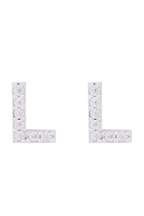 S1-6-2-IEB270LRH - CUBIC ZIRCONIA "L" INITIAL EARRINGS - SILVER/1PC