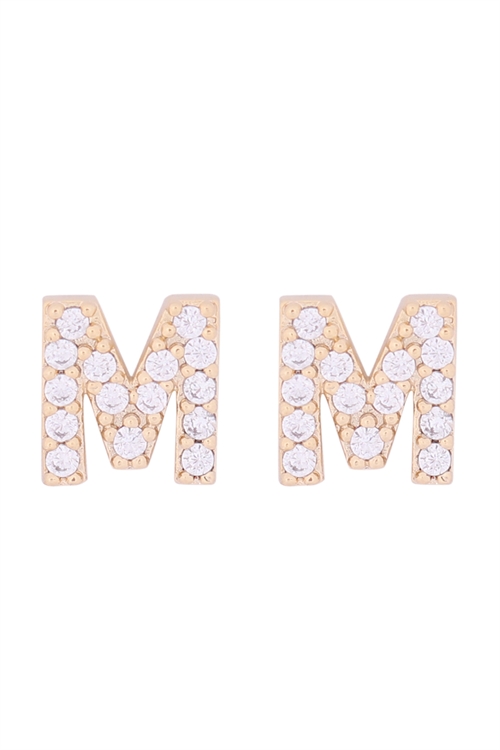 S1-7-2-IEB270MGD - CUBIC ZIRCONIA "M" INITIAL EARRINGS - GOLD/1PC