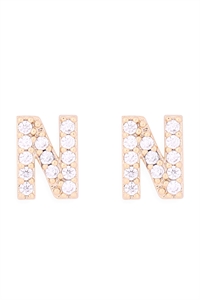 S1-8-4-IEB270NGD - CUBIC ZIRCONIA "N" INITIAL EARRINGS - GOLD/1PC