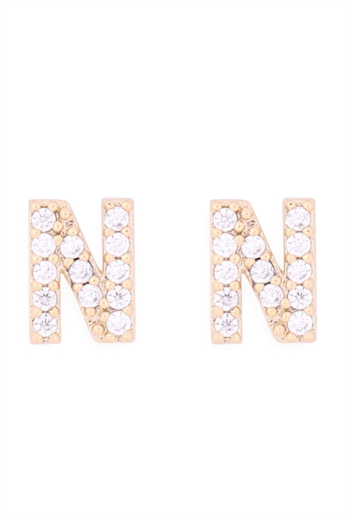 S1-8-4-IEB270NGD - CUBIC ZIRCONIA "N" INITIAL EARRINGS - GOLD/1PC