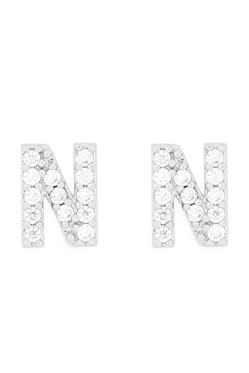 S1-7-2-IEB270NRH - CUBIC ZIRCONIA "N" INITIAL EARRINGS - SILVER/1PC