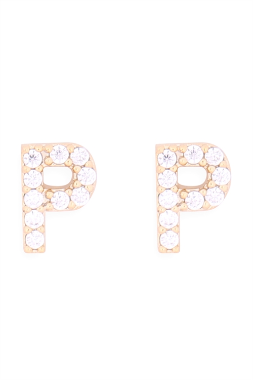 S1-7-1-IEB270PGD - CUBIC ZIRCONIA "P" INITIAL EARRINGS - GOLD/1PC