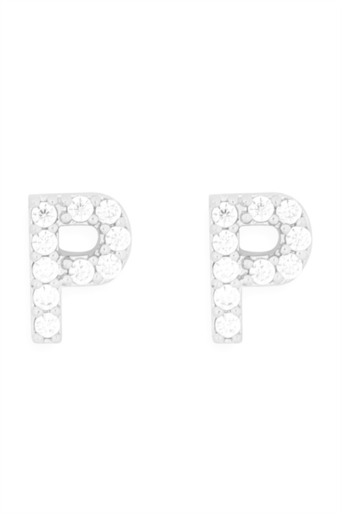 S1-8-3-IEB270PRH - CUBIC ZIRCONIA "P" INITIAL EARRINGS - SILVER/1PC