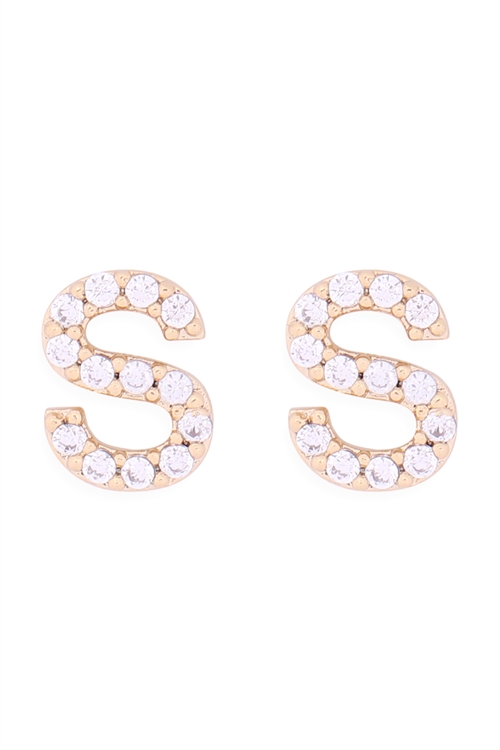 S1-6-2-IEB270SGD - CUBIC ZIRCONIA "S" INITIAL EARRINGS - GOLD/1PC