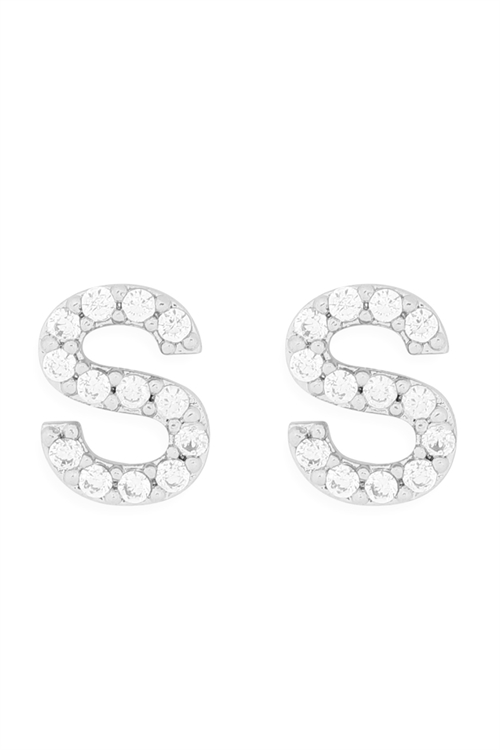 S1-6-3-IEB270SRH - CUBIC ZIRCONIA "S" INITIAL EARRINGS - SILVER/1PC