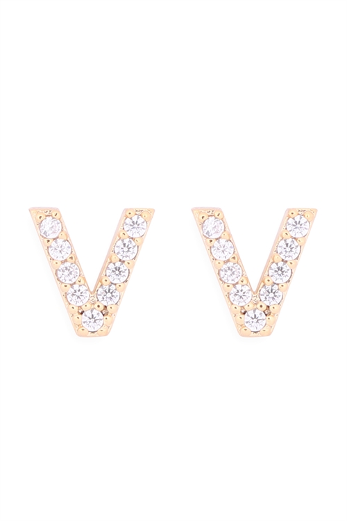 S1-7--IEB270VGD - CUBIC ZIRCONIA "V" INITIAL EARRINGS - GOLD/1PC