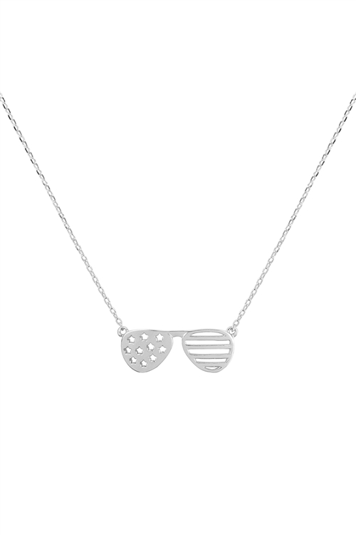 S7-6-3-INA218RH - AMERICAN FLAG SUNGLASSES NECKLACE - SILVER/1PC