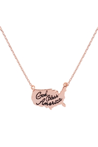 S6-4-3-INA219RG - GOB BLESS AMERICAN CONTINENT NECKLACE - ROSE GOLD/1PC