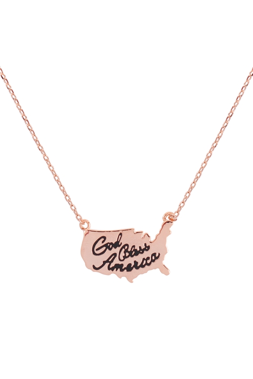 S6-4-3-INA219RG - GOB BLESS AMERICAN CONTINENT NECKLACE - ROSE GOLD/1PC