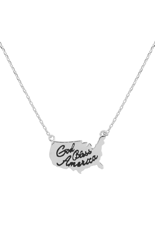 S6-4-3-INA219RH - GOB BLESS AMERICAN CONTINENT NECKLACE - SILVER/1PC